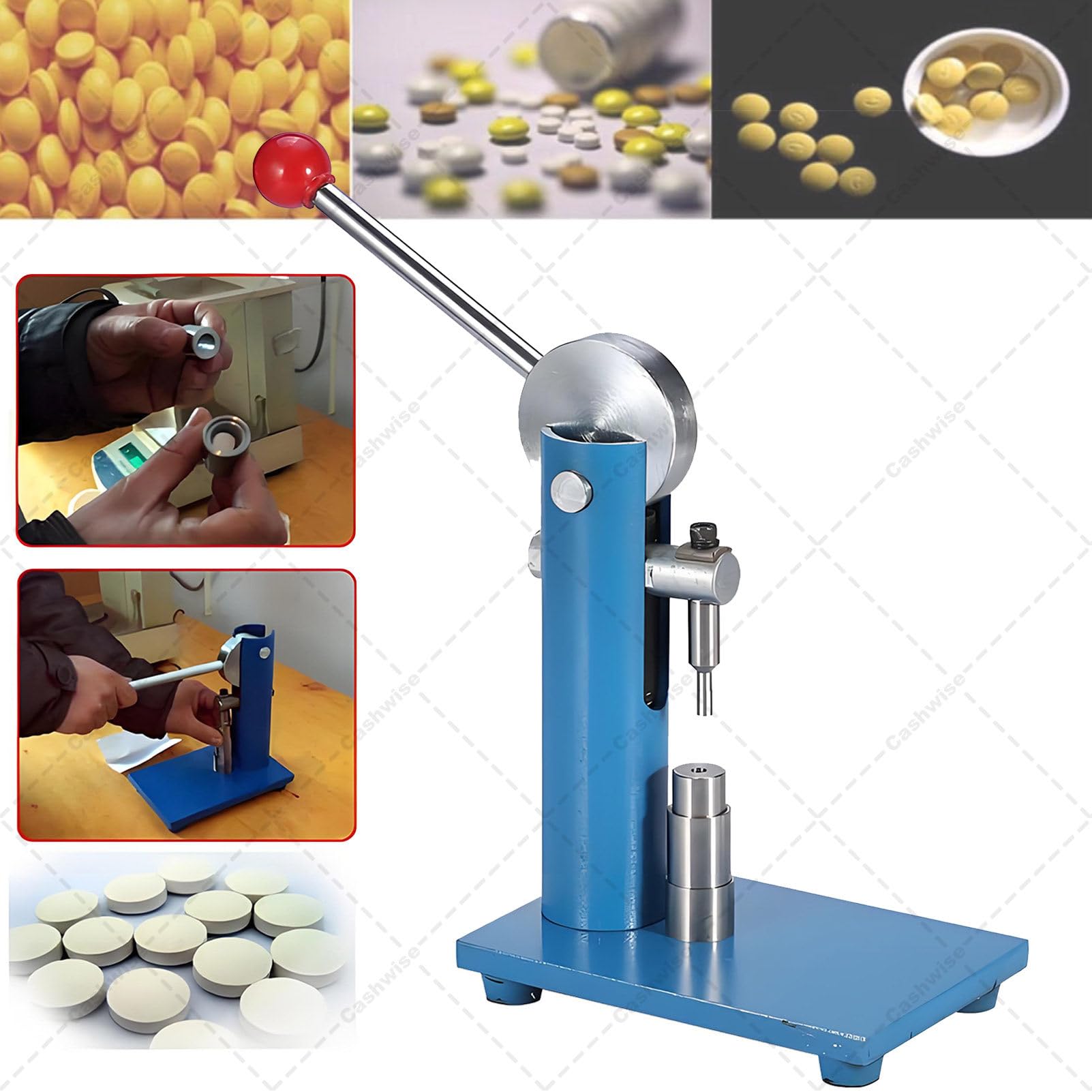 Máquina de prensado de tabletas, prensa de tabletas pequeña tipo palanca, (3-12 mm) Máquina manual de prensado de tabletas de acero para polvo, herramienta para fabricar tabletas para laboratorio 12mm