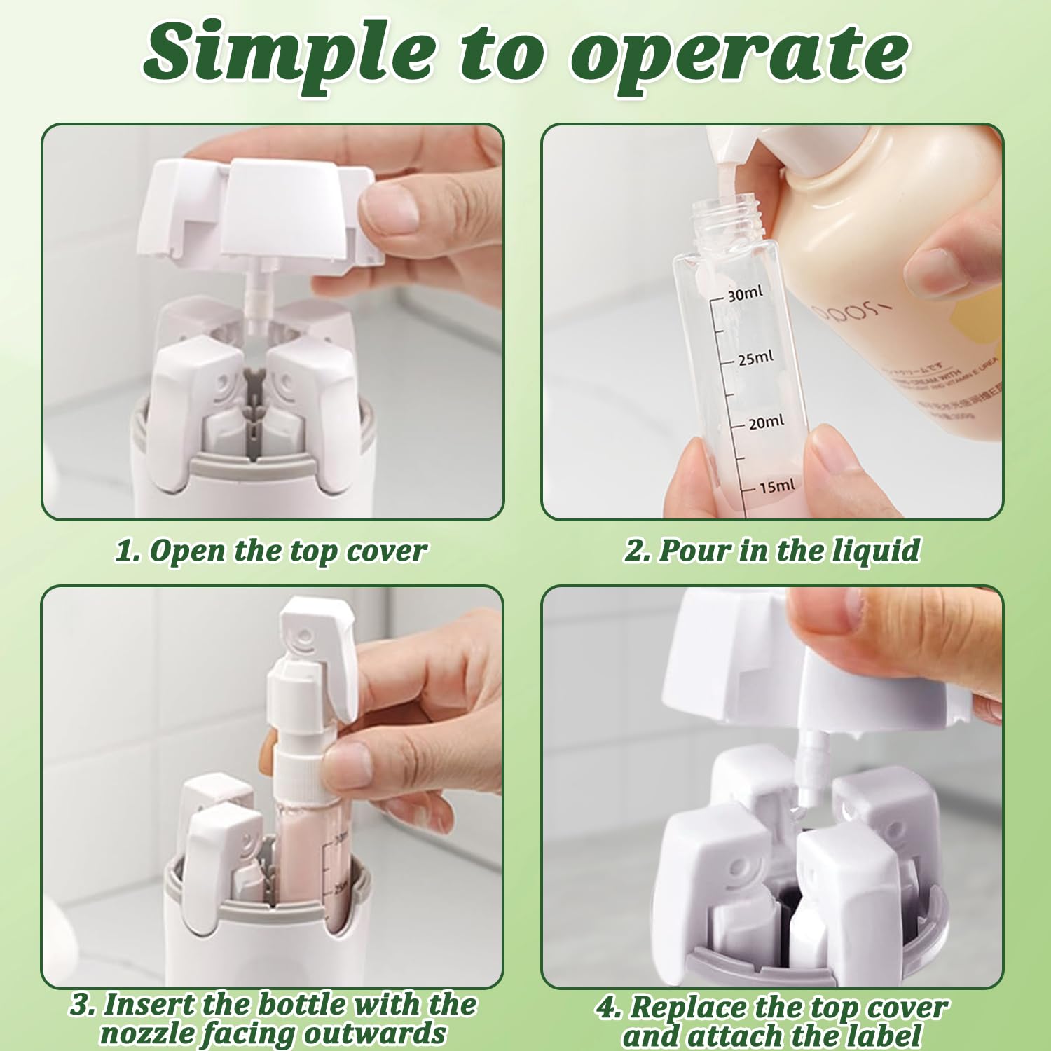 Dispenser da viaggio 4 in 1, Set di flaconi dispenser da viaggio 4 in 1, Dis-penser da viaggio ricaricabile, Contenitori Portatili a Prova di Perdite, Kit Viag-gio Aereo Bagaglio a Mano (M2)