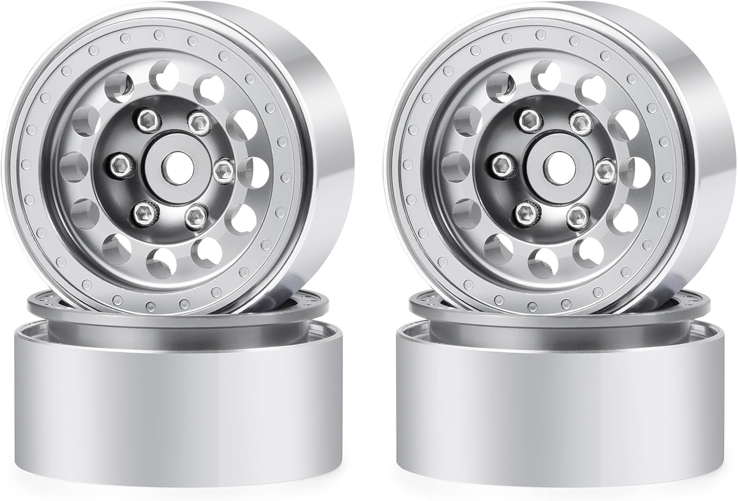 1.3inch beadlock wheels Aluminium RC Rims for 1/18th TRX4M 1/24th Axial SCX24 RC Crawler Car Upgrade Parts (Silver)