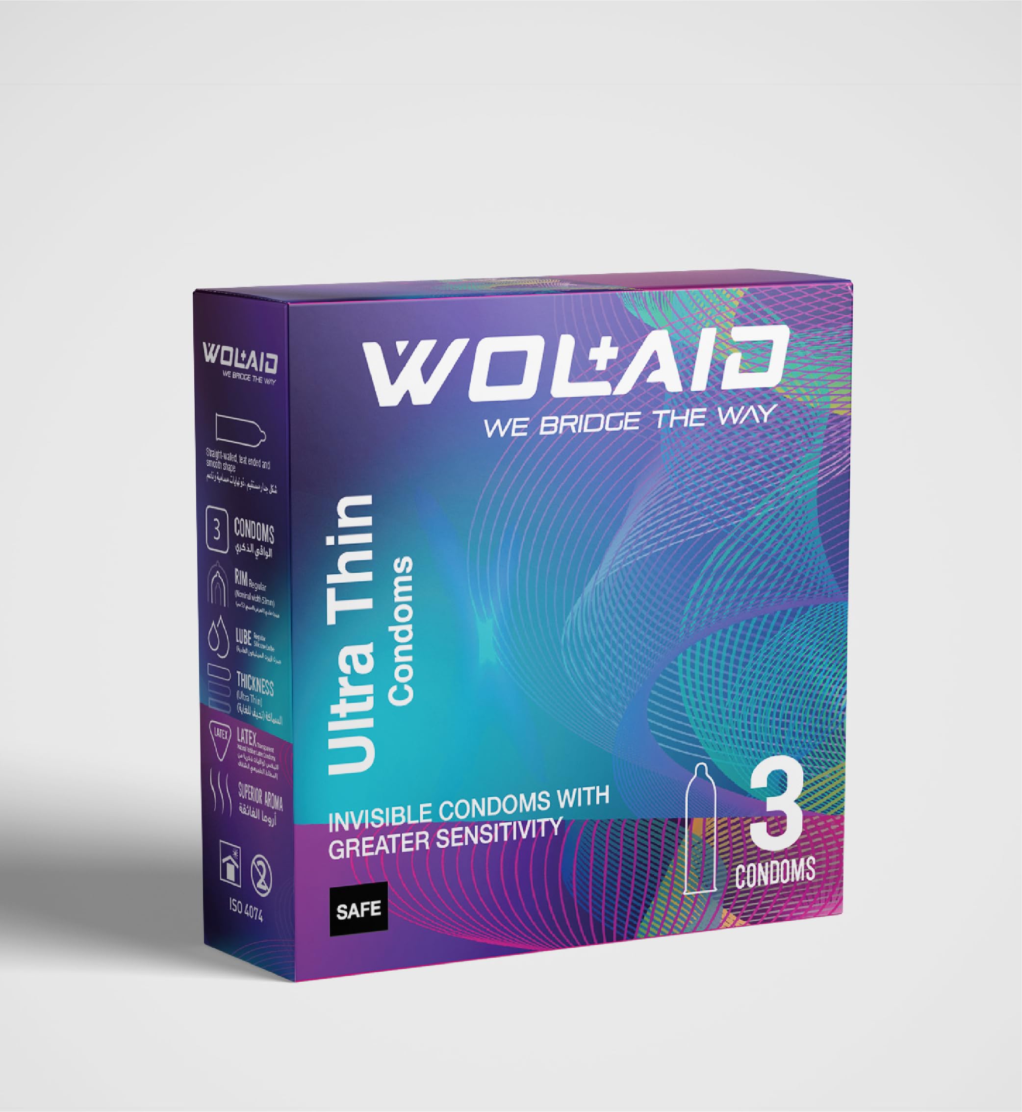 Wolaid Ultra Thin Lubricated Condoms for Men - 3 Pcs