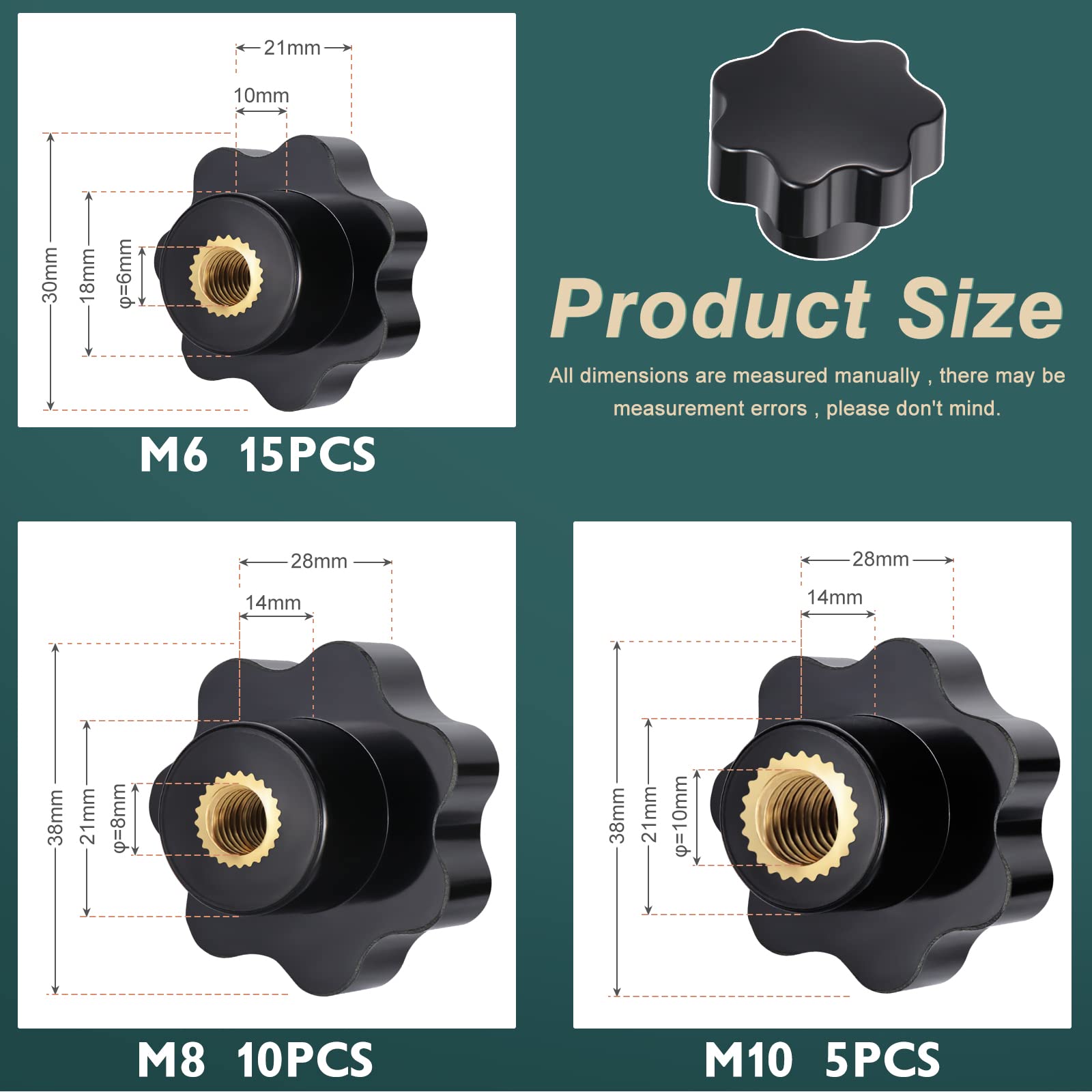 Dadi Di Bloccaggio A Stella - 14 Pezzi, Metrica M6 E M8, Per Meccanica, Elettronica, Arredamento - Foto 6