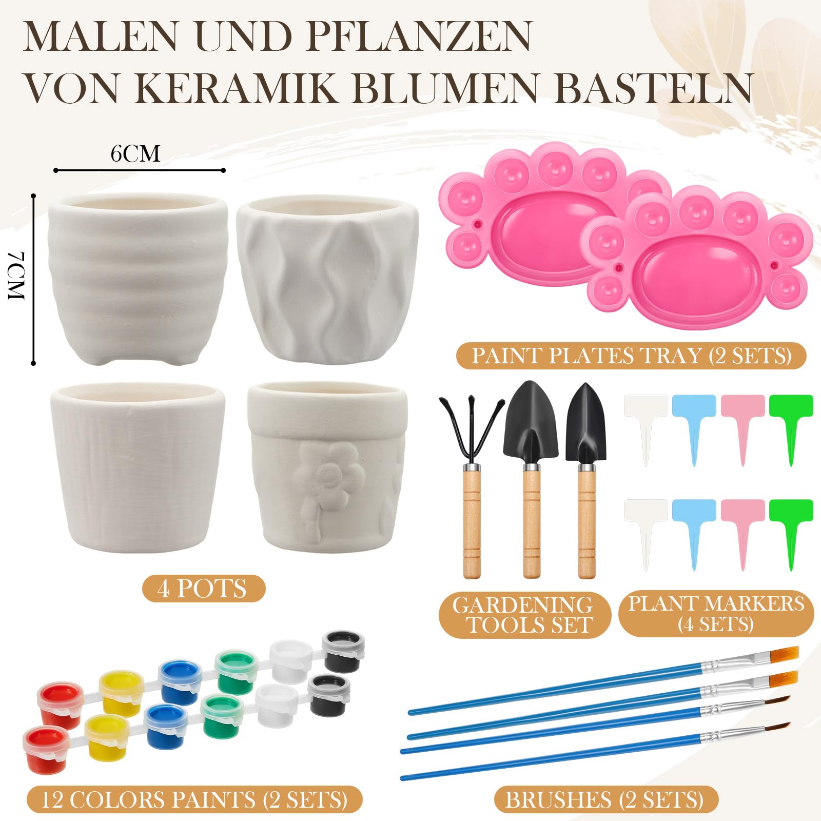 WEBEEDY Kit Di Pittura Ceramica Per Adulti Vaso Kit Di Pittura Ceramica Vaso Non Verniciato Con Bordo Rombo, Dipingere Il Proprio Vaso Decorazione Per - Foto 12