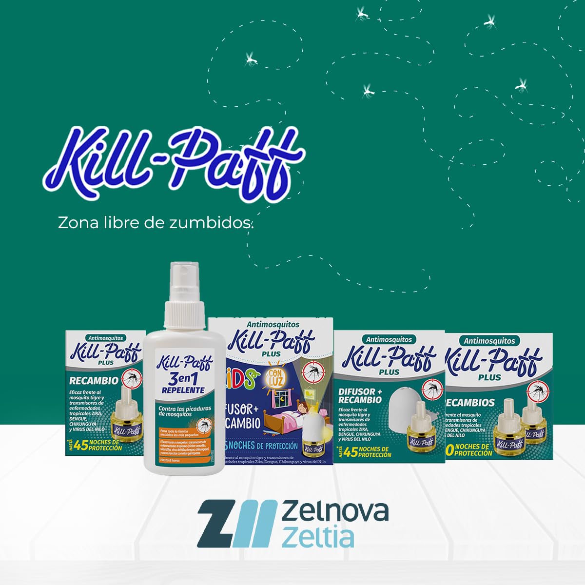 KILL-PAFF KIDS |Insecticida Eléctrico |Antimosquitos |Eficaz Contra Mosquito Tigre y Transmisores de Enfermedades Tropicales |Sin Olor|45 Noches de Protección |Contenido: 1 Dif + 1 Rec
