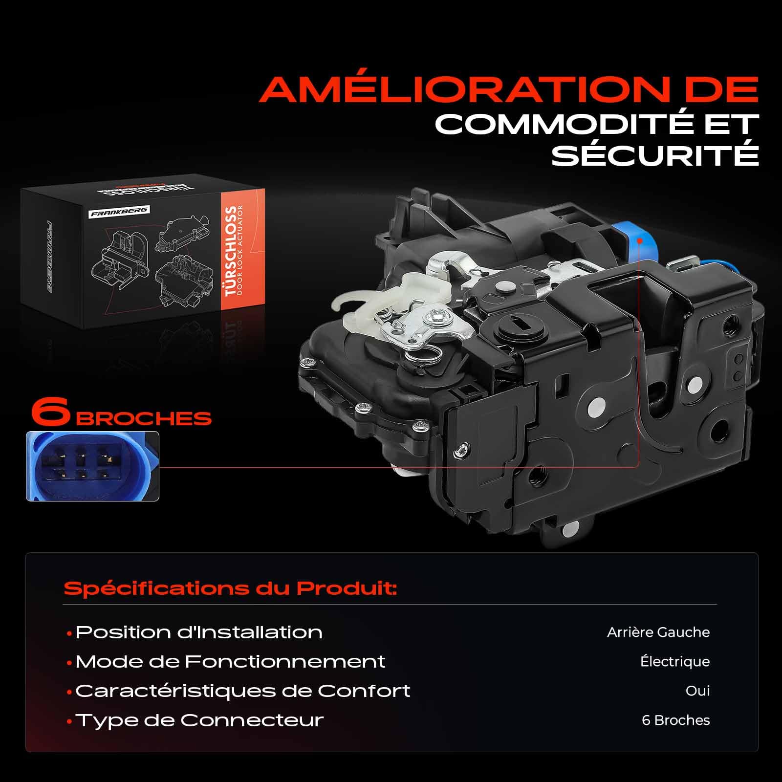 Frankberg Serrure de Coffre Arrière Gauche Compatible avec Polo 9A 9N Ibiza III 6L1 Fabia I 6Y2 Fabia I Break 6Y5 Polo Berline 9A2 9A4 9A6 9N2 Remplacer# 3B4839015AG