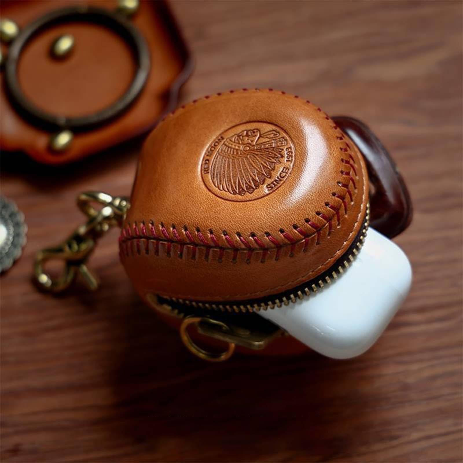 Estuche Auriculares Cuero Auténtico, Organizador Bolso Estilo Béisbol Intrauditivos, Monedero Vintage Cremallera Auriculares Llaves Coche Pintalabios, Colgado Cuello,Viaje Y Desplazamientos