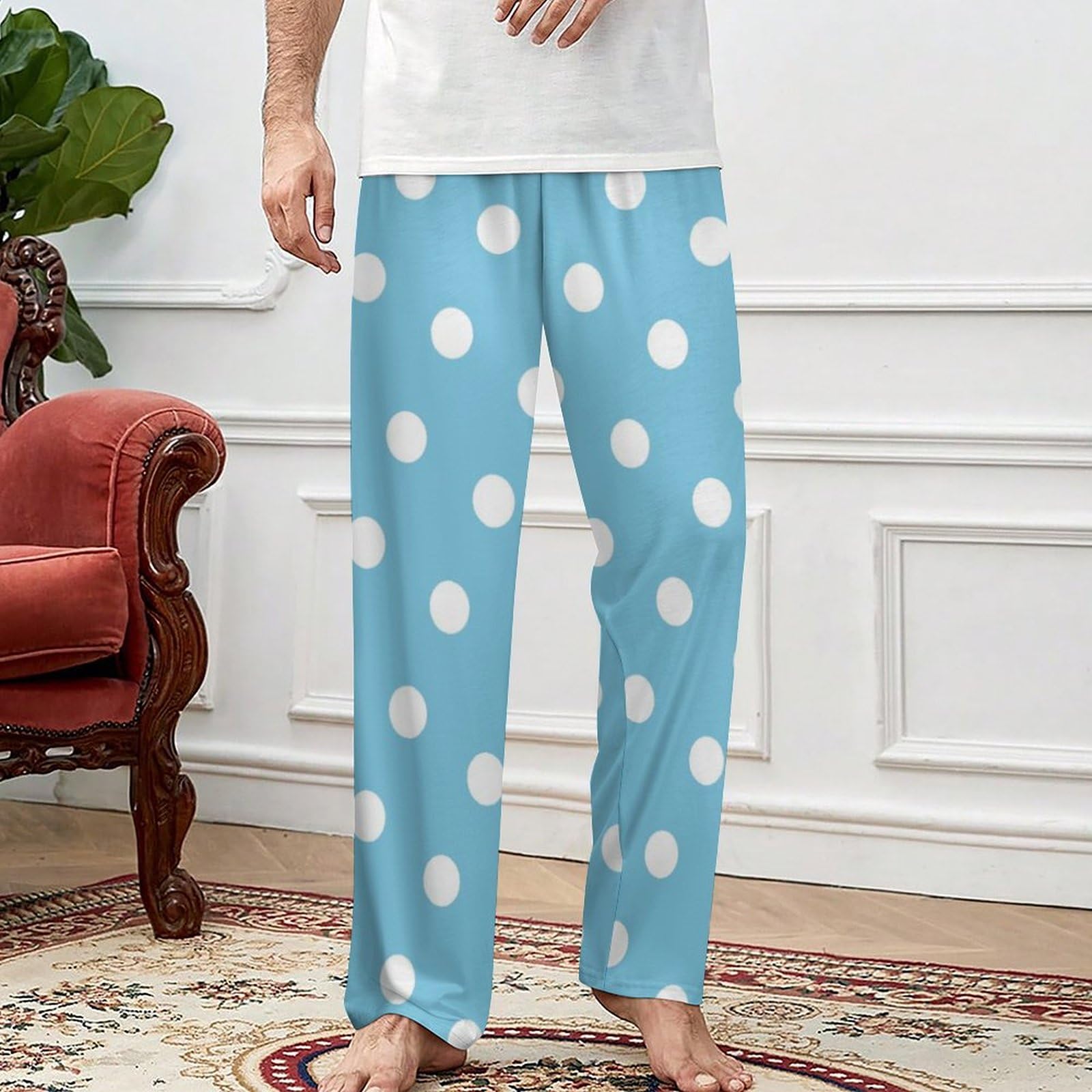 Amazon.co.jp: パジャマパンツ 水色 ブルー ドット柄 水玉 (2