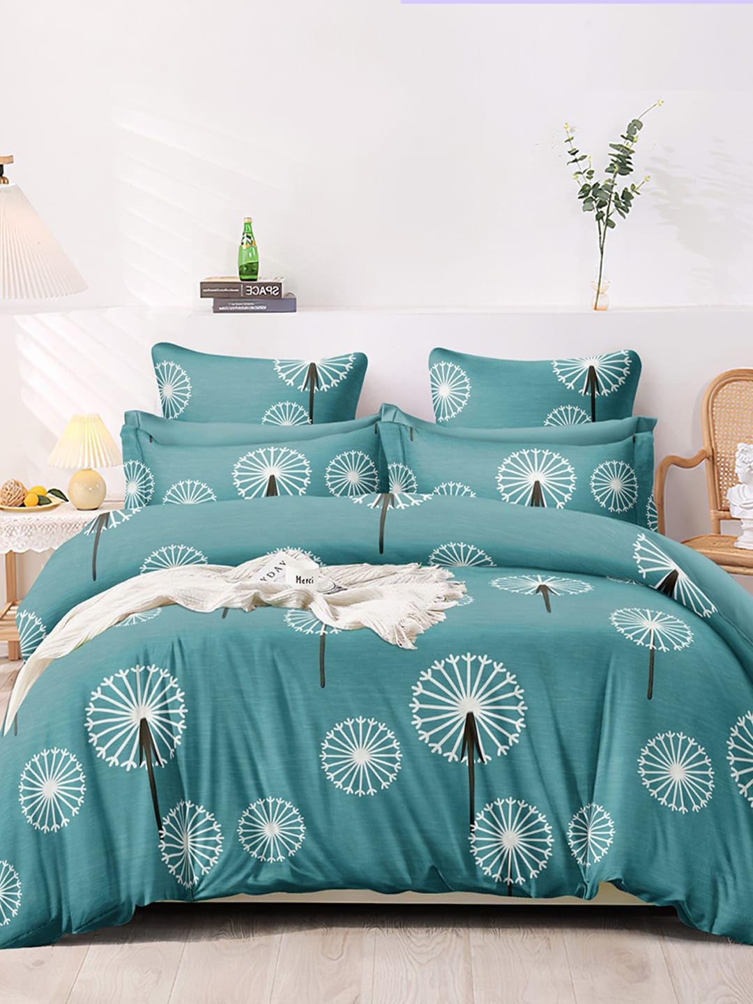 LOOMLYFE 300 TC Microfiber XXL Soft Cotton Super King Size Bedsheet For Double Bed, 108 Inches X 108 Inches, 9 Feet, 275 X 275 Cm With 2 Large Size Pillow Covers - Tortoisecircles, Blue
