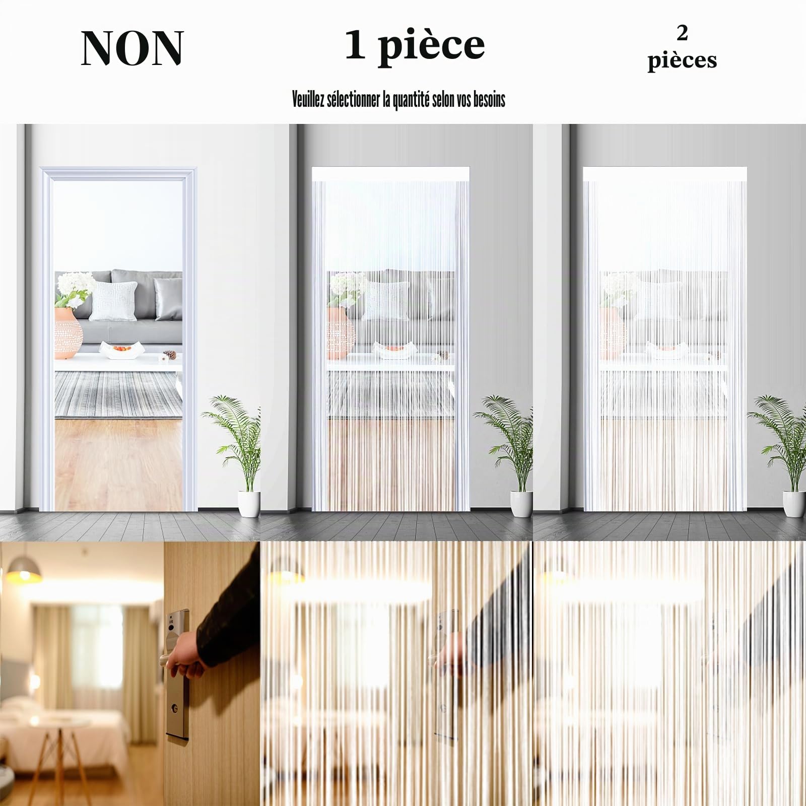 Rideau Anti Mouches Porte Extérieur 90 x 245 cm Blanc Moustiquaire Fenêtre