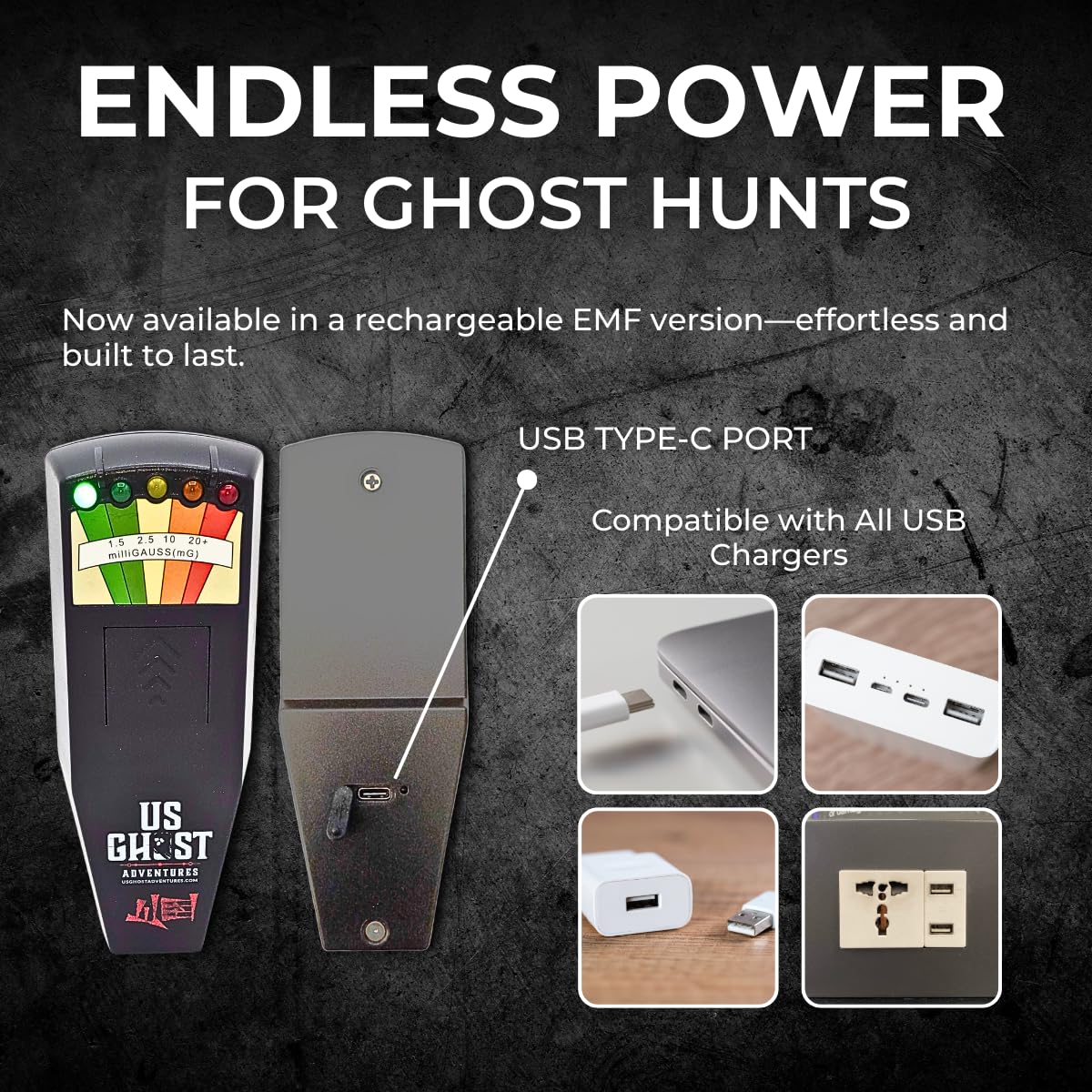 Phantom X Advanced - Medidor de EMF recargable USB-C para caza de fantasmas e investigaciones paranormales, detector de frecuencia electromagnético preciso (recargable por USB-C)
