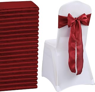 Paquete de 50 Bandas de Satén para Decoración de Fiestas, Lazo en la Espalda, Pajarita de Satén Suave para Sillas de Bodas, para Marcos Arco Decoración Boda Banquete Fiesta (Burdeos)