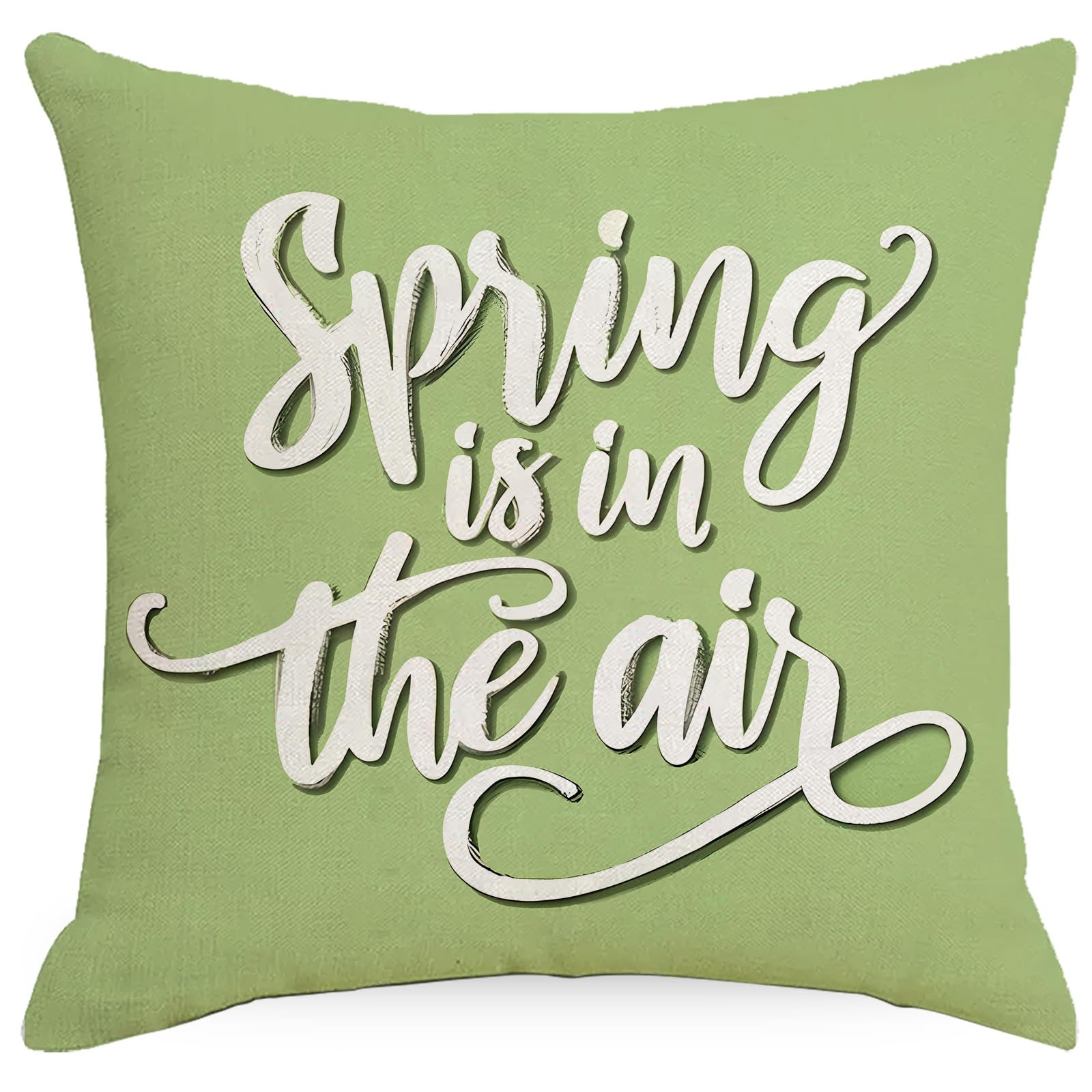 Cushion Covers 40cm x 40cm Green Spring Decorative Pillows Linen Square Sofa Bed Cushions with Invisible Zipper Throw Pillow for Living Room Outdoor Pillowcases
