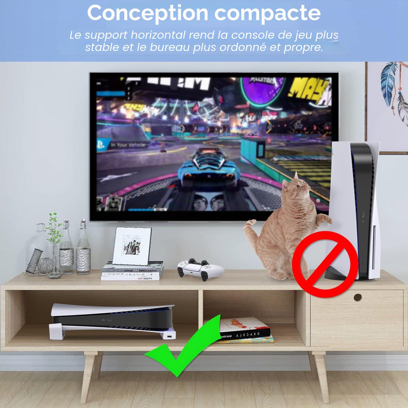 FYOUNG Support Horizontal Compatible avec PS5 Console Disc & Digital avec Port USB Étendu, Base de Support pour Accessoires de Support PlayStation 5 avec Mads Antidérapants (Pas pour PS5 Slim/Pro)