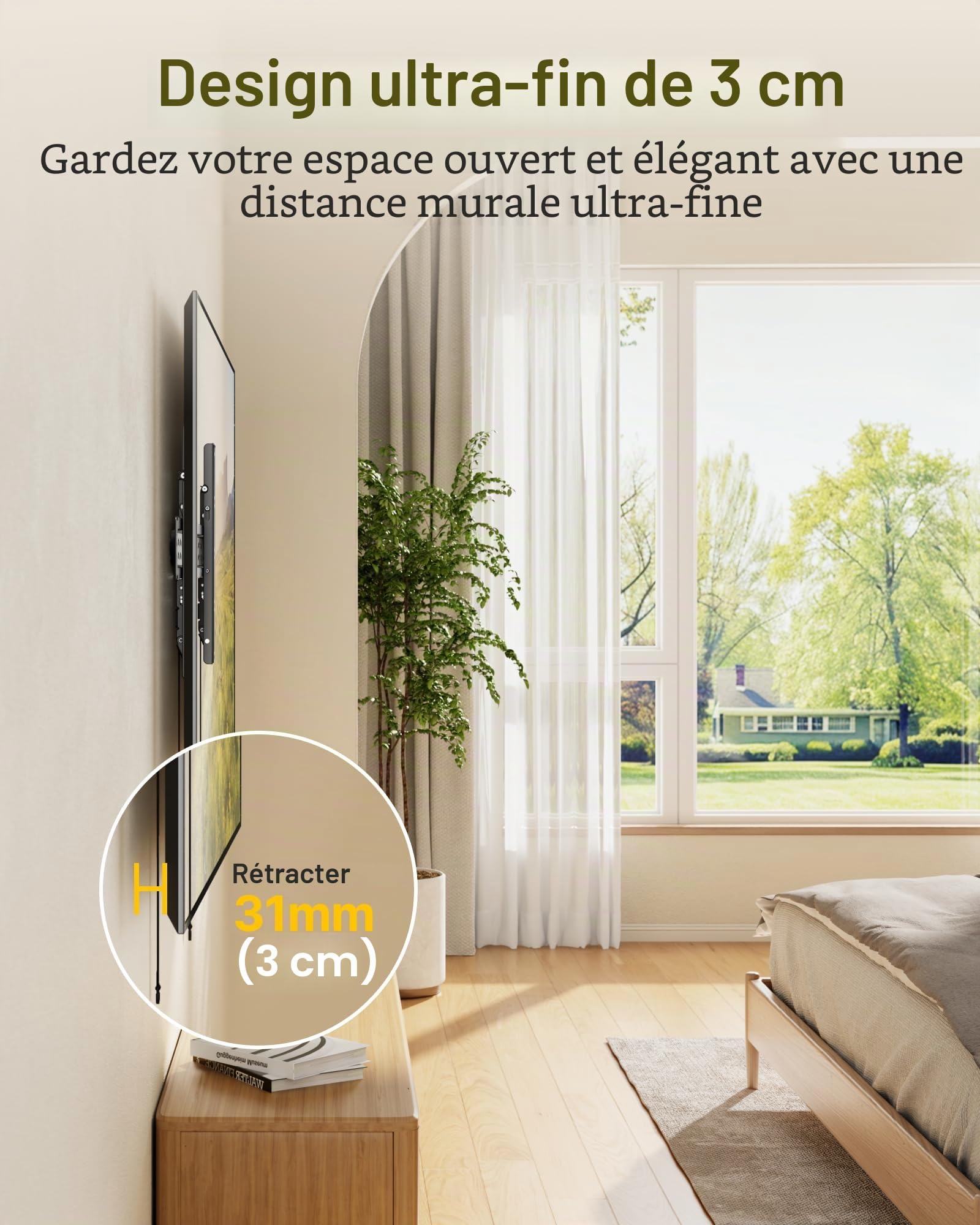 monTEK Support Mural TV 43-95 Pouces, Support TV Mince jusqu'à 68kg | Support Mural TV Robuste avec Niveau à Bulle et Gestion des Câbles, Installation sur Béton ou Montants Bois, Max VESA 800x400