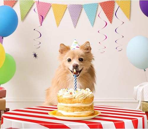 Miniatura 6 de Tatuo 6 manteles redondos de circo rojo y blanco de 84 pulgadas, manteles de circo de carnaval, a rayas, desechables, de plástico, para fiestas de