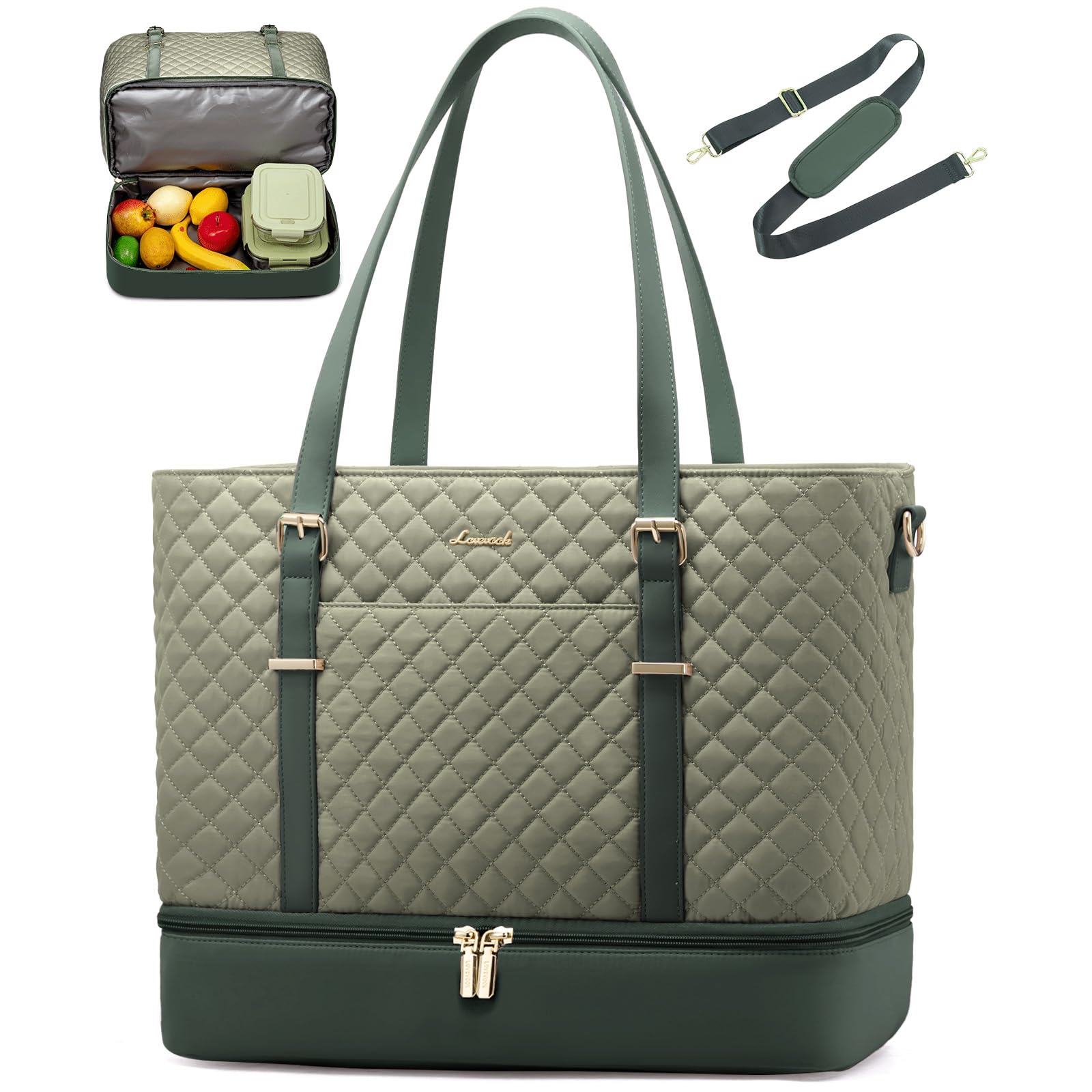 LOVEVOOK Lunch Tote Bag for Women 15 6 Inch Laptop Work Bag With Lunch Compartment Large Cup Holder