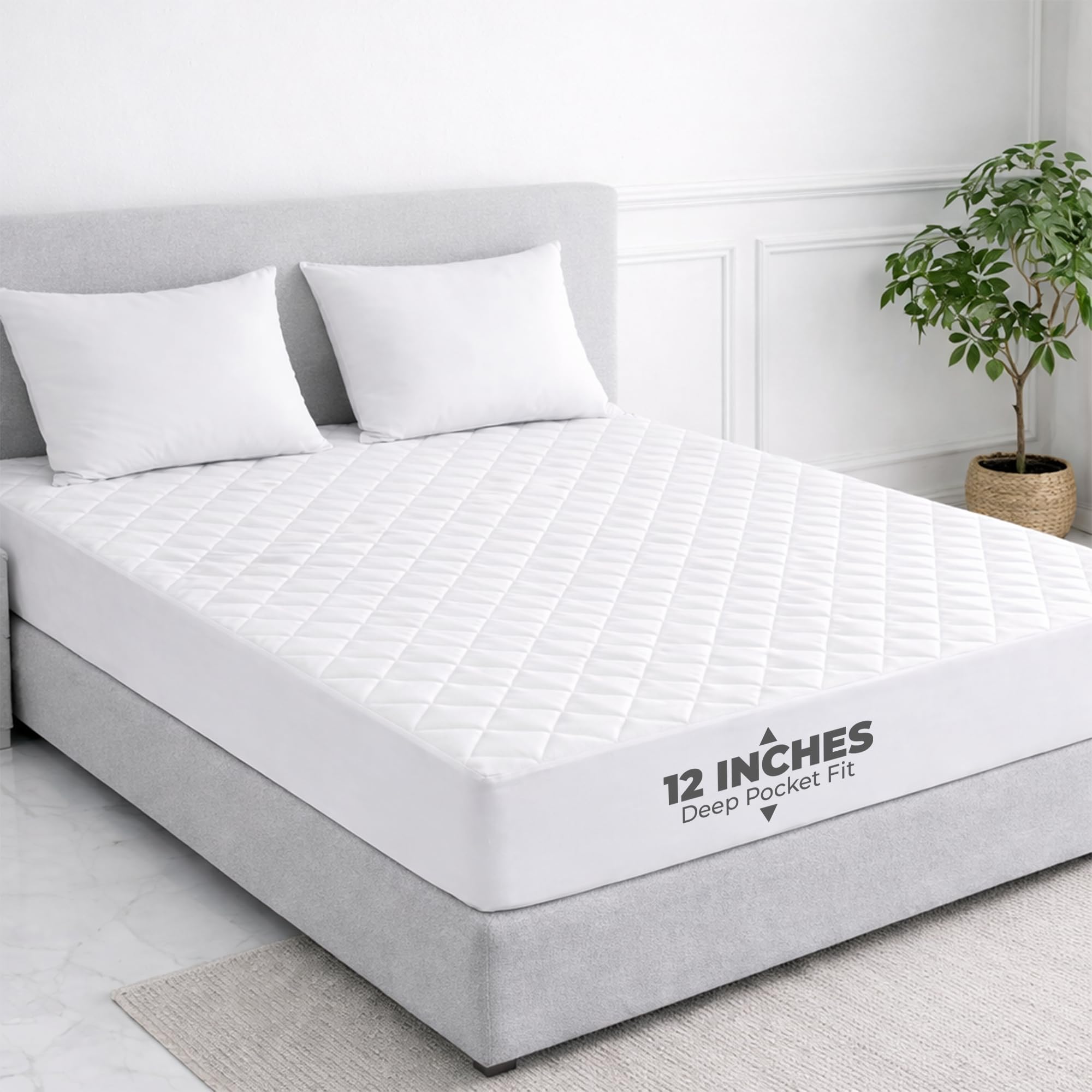 Rohi 30cm Fitted Quilted Mattress Protector King Size 152 x 200cm | Soft Microfibre Mattress Cover | Breathable & Anti Allergy Mattress Protector | 12" Extra Deep Mattress Topper Cover