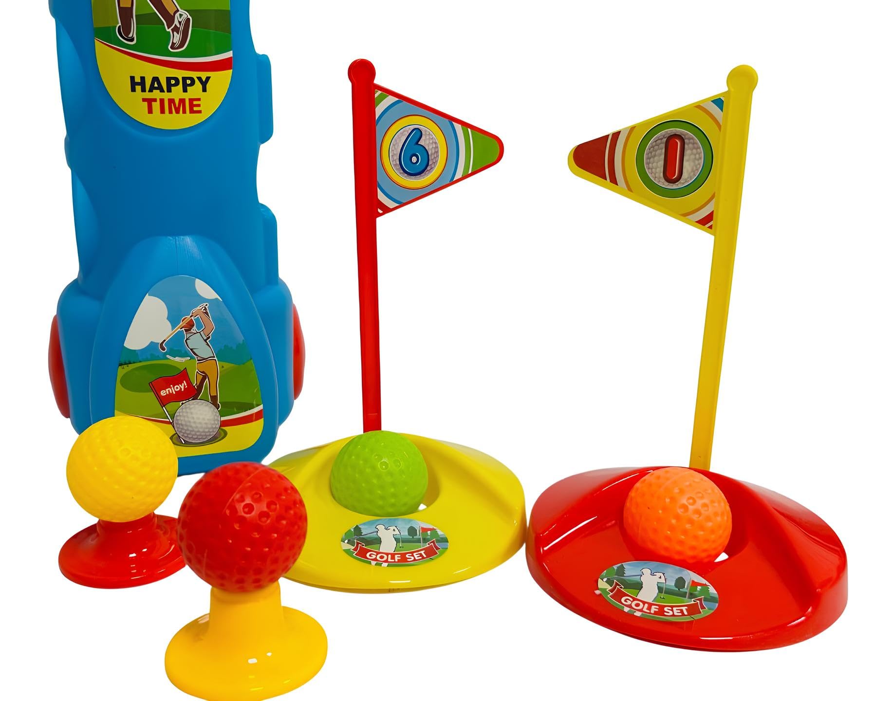 Golf Enfants Ensemble de Jeu Sac avec Roues Trolley 3 Battes 4 Balles 2 Trou Drapeau Mini Golf Intérieur Extérieur
