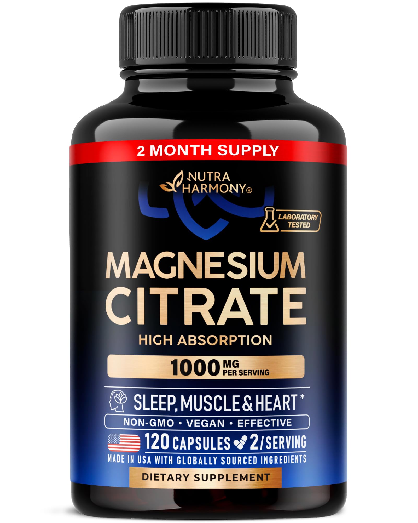 Magnesium Citrate Capsules 1000mg - High Absorption, 2 Month Supply 120 Count (Pack of 1)