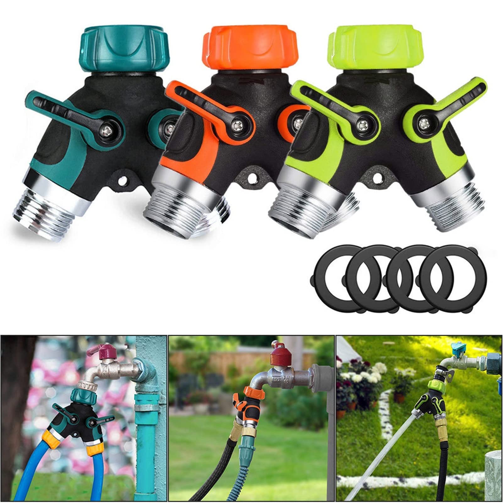 Generic 2Pcs 2 Way Heavy Duty Garden Hose Distributor Tap Hose Splitter Y Connector Distributor Shut Off Water Valves Easy To Install(Orange)