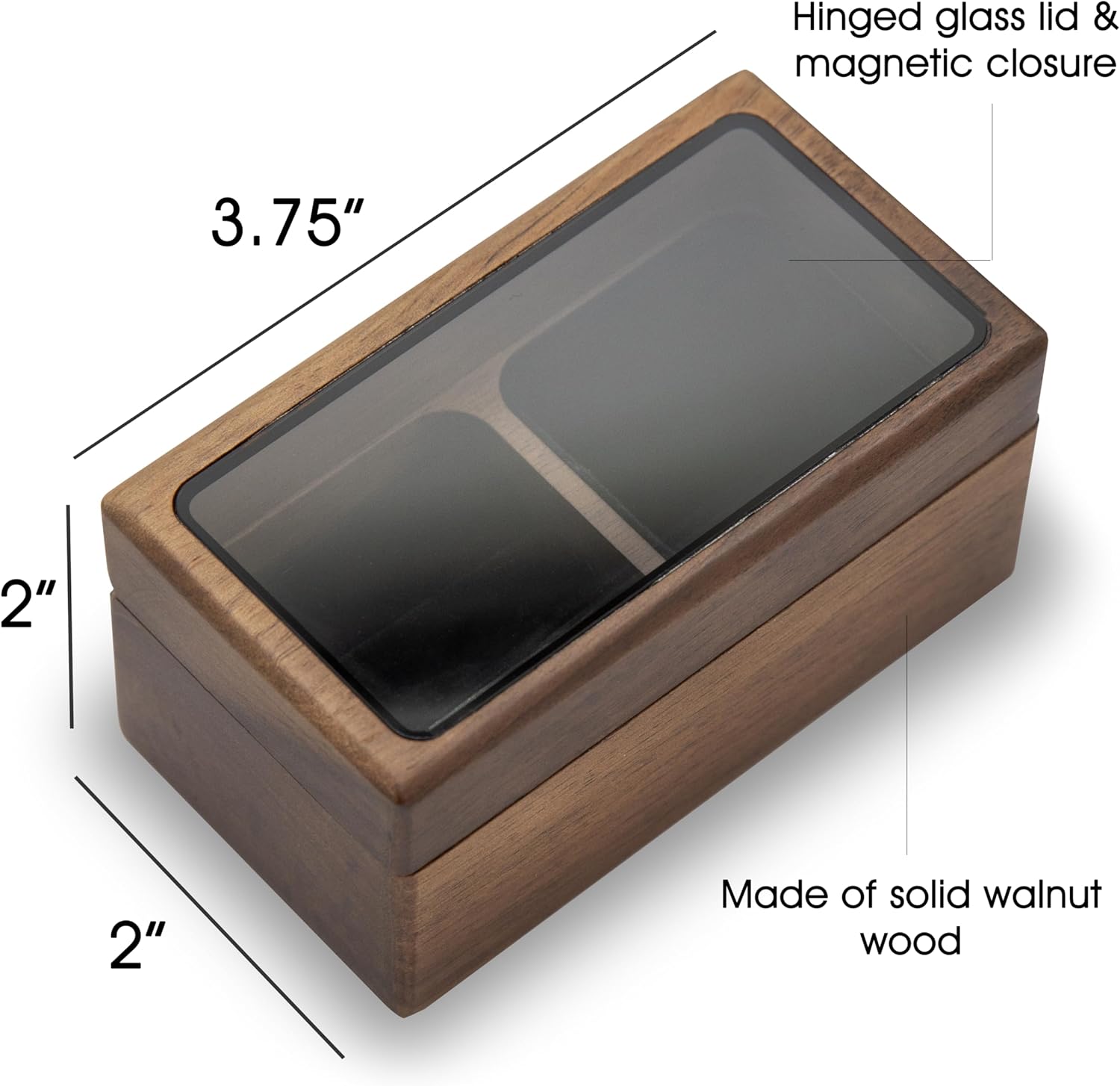 MUUJEE Wooden Dual Compartment Jewelry Ring Box - 3.75 x 2 x 2 Rustic for Jewelry Box Storage, Wedding Rings, Ceremony Ring bearer