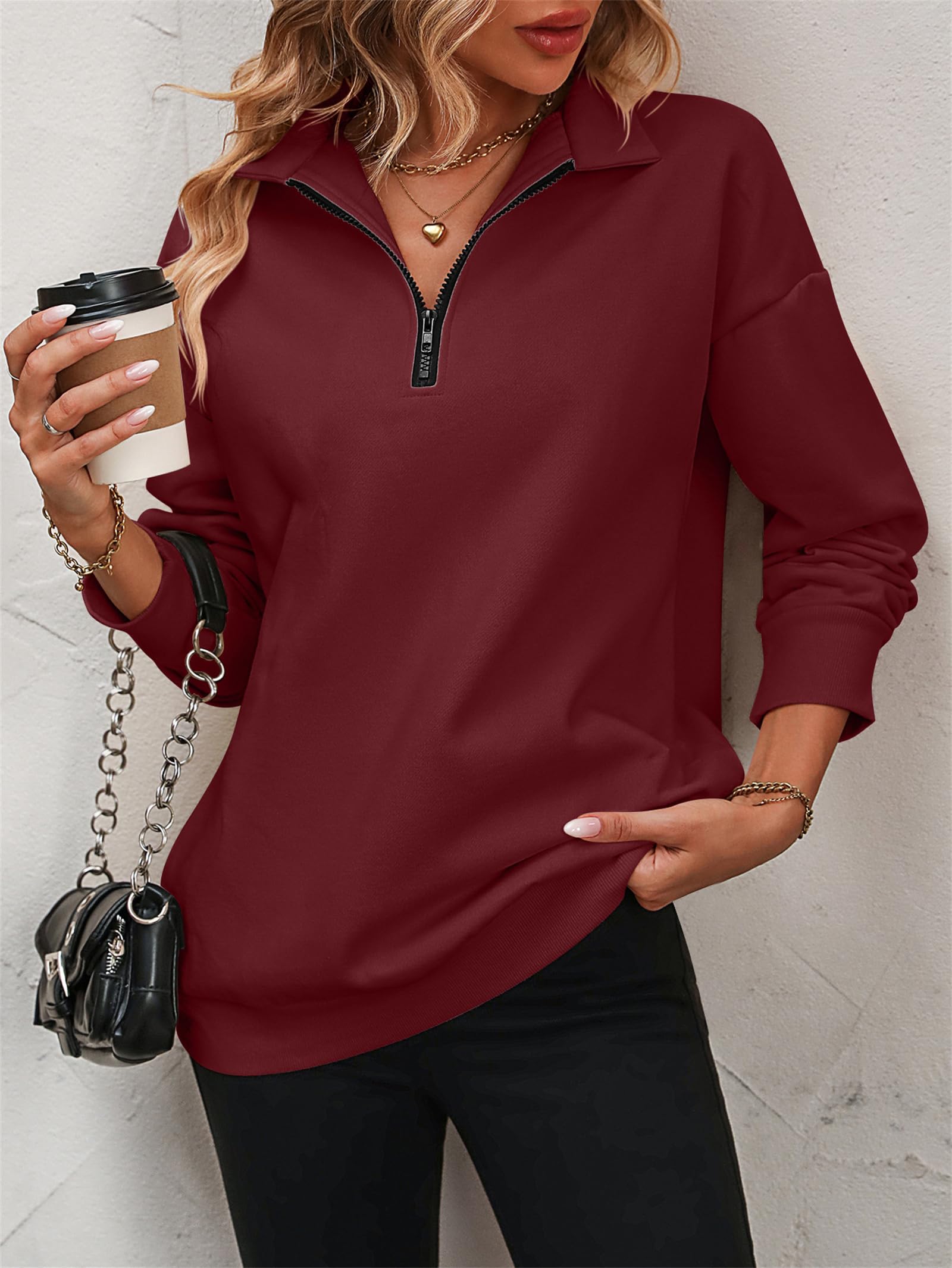 Wholeentire - Sudadera ligera de manga larga con cuello y cremallera para mujer, con cremallera de un cuarto