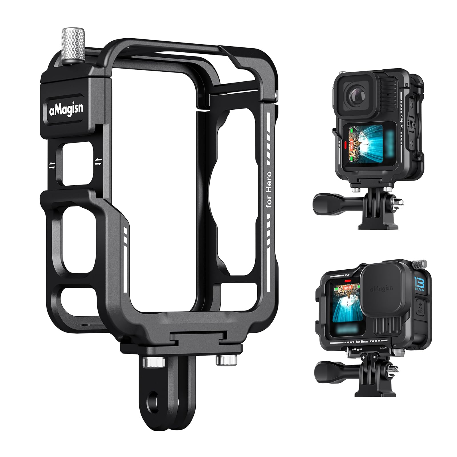 TELESIN Aluminum Cage For GoPro Hero 10/9 Black, Metal Housing Cage