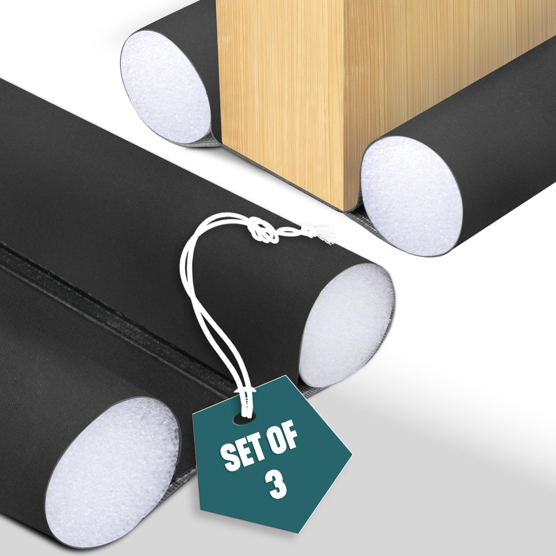 VOUNOT - Door Draught Excluder - 96cm - Black - 3 Pack