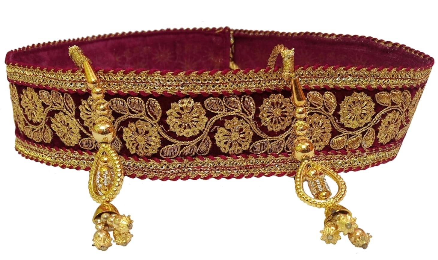 navti creations Women's Maroon Bridal Belt (Kamarband) With Flower Zari Embroidery In Velvet With String (Free Size)-picture-23