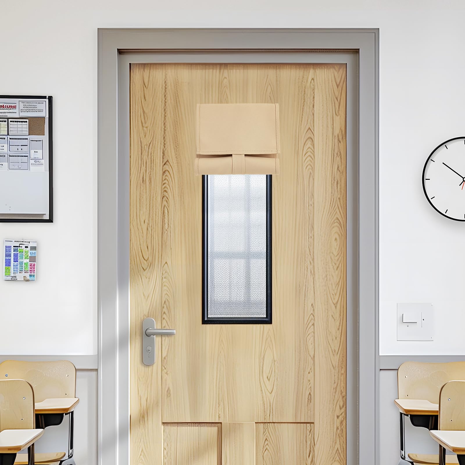 Vatge Classroom Door Cover, Narrow Door Curtain, Thermal Insulated Blackout Short Window Cover for Classroom, 1 Panel, W20 x L91cm, Beige — image 1