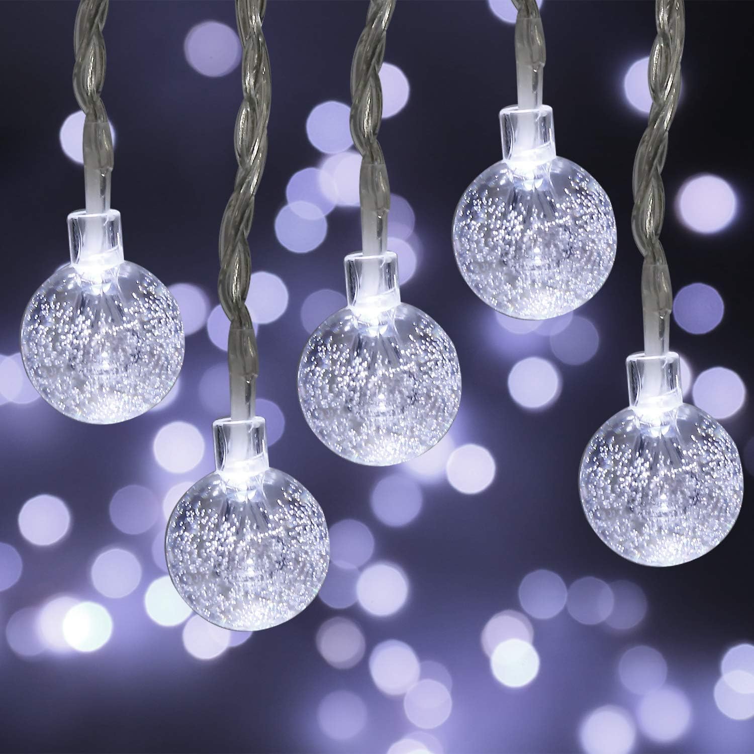 Aluan Globe String Lights Christmas Lights Battery Operated 30ft 60LED USB Fairy Lights 8 Modes Hanging Lights for Home Bedroom Wall Wedding Party Indoor Outdoor, Cool White