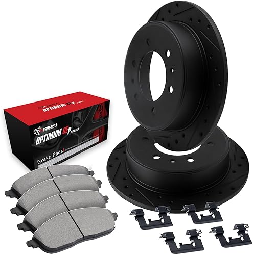 R1 Concepts Kit de frenos y rotores traseros | Pastillas de freno traseras| Rotores y pastillas de freno | Optimum OEp Pastillas de freno y rotores