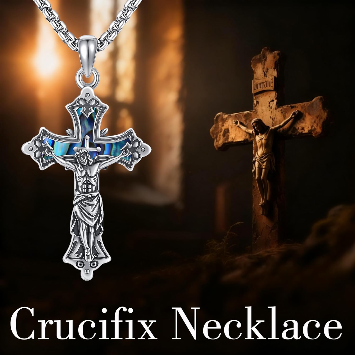 Crucifix Necklace Men 925 Sterling Silver Jesus Cross Pendant Necklace for Men Catholic Pendant Christian Crucifix Jewelry Christmas Gifts - Image 6