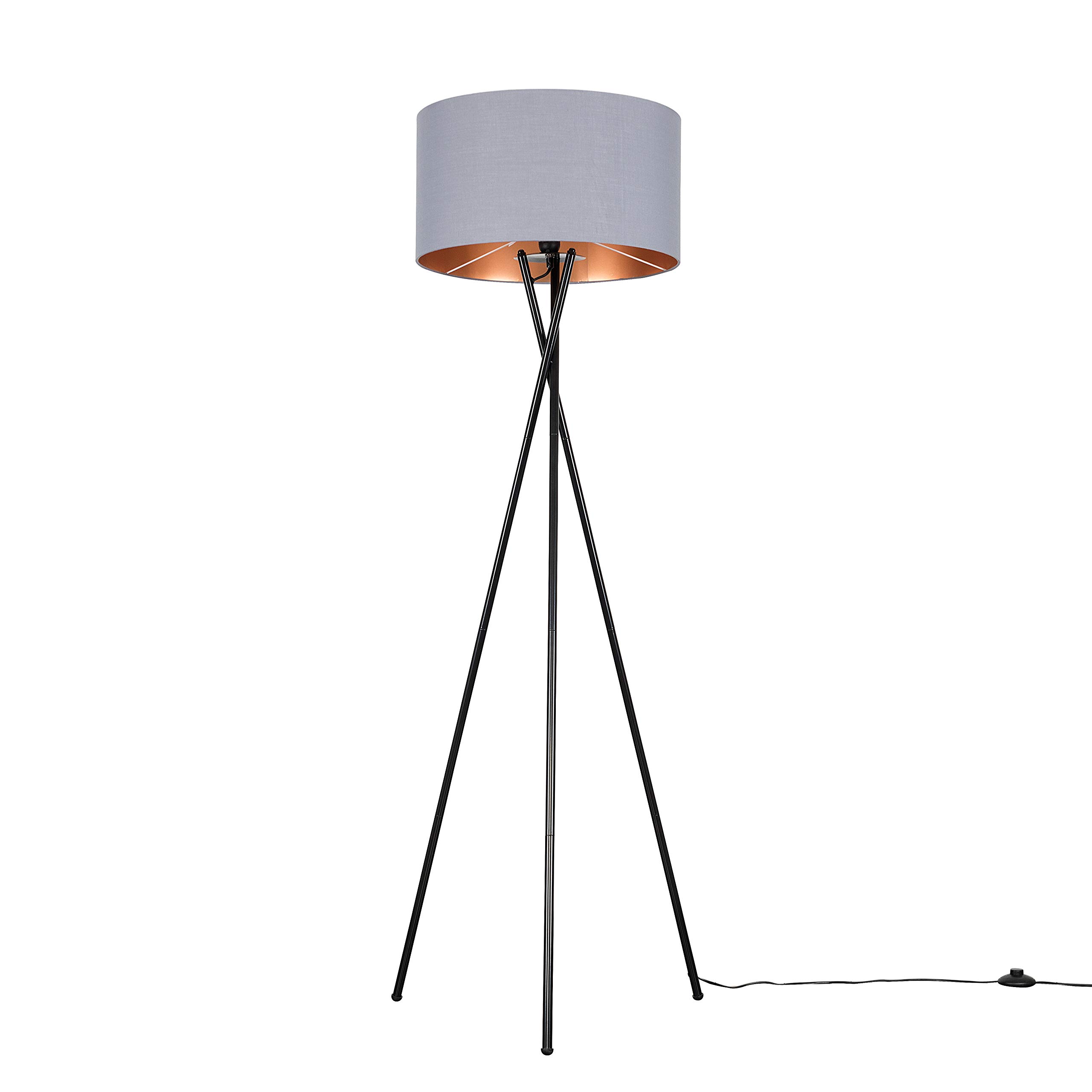 MiniSun | Modern Gloss Black Metal Tripod Floor Lamp with a Grey and Copper Shade | Floor Lamps & Torchieres, Home Décor, Improvement & Lifestyle Essential