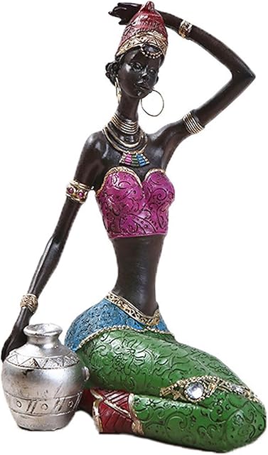 African Sculpture Ornaments, Women Figure Girls Tribal Lady Figurine Statue Decor Collectible Art Piece Human Decorative Home Black Figurines Creative Crafts Dolls Ornaments Home Gifts,Silver