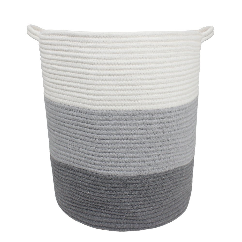 Orino 18"x16" Extra Large Storage Baskets with Handle-Cotton Rope Laundry Basket-Toy Storage Organizer-Soft Baby Kid Nursery Hamper Organizer-Tall Woven Basket Toy Storage Bin(Black+Grey+Beige)