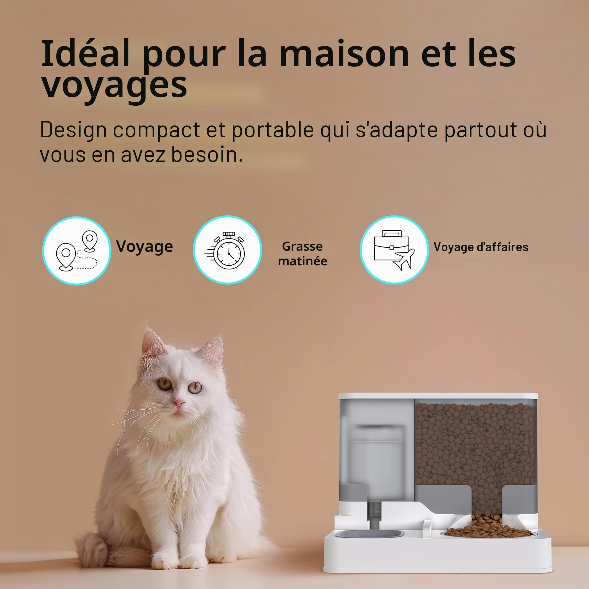 Mangeoire Automatique 2 en 1 pour Chat, Distributeur Automatique Tout-en-Un de Nourriture et d'eau, mangeoire pour Chats et Petits Chiens, Station d'alimentation à gravité de 3,8 L pour la Maison et