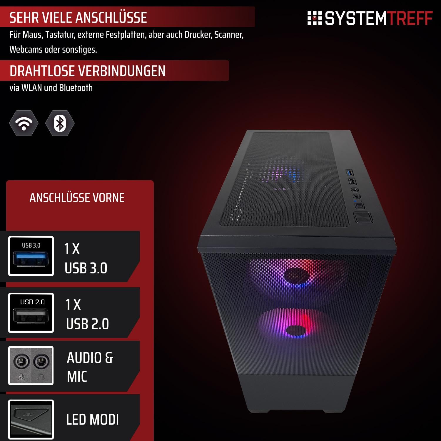 SYSTEMTREFF Basic Gaming PC AMD Ryzen 7 5700G 8x4.6GHz | Radeon RX Vega 8 4K HDMI DX12 | 512GB M.2 NVMe | 16GB DDR4 RAM | WLAN Desktop Computer Rechner für Gamer, Zocker