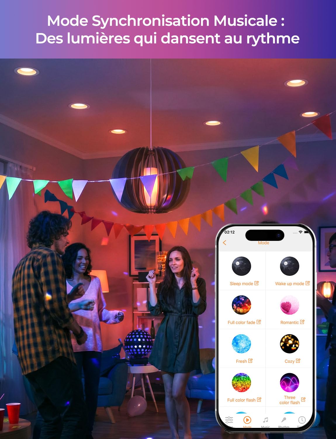 HEKEE Spot LED Encastrable RGB Bluetooth, Ф68-85mm Couleur Spot Encastré Minuterie Via APP，IP44 2700-6000K Spot LED Encastrable (Lot De 6)