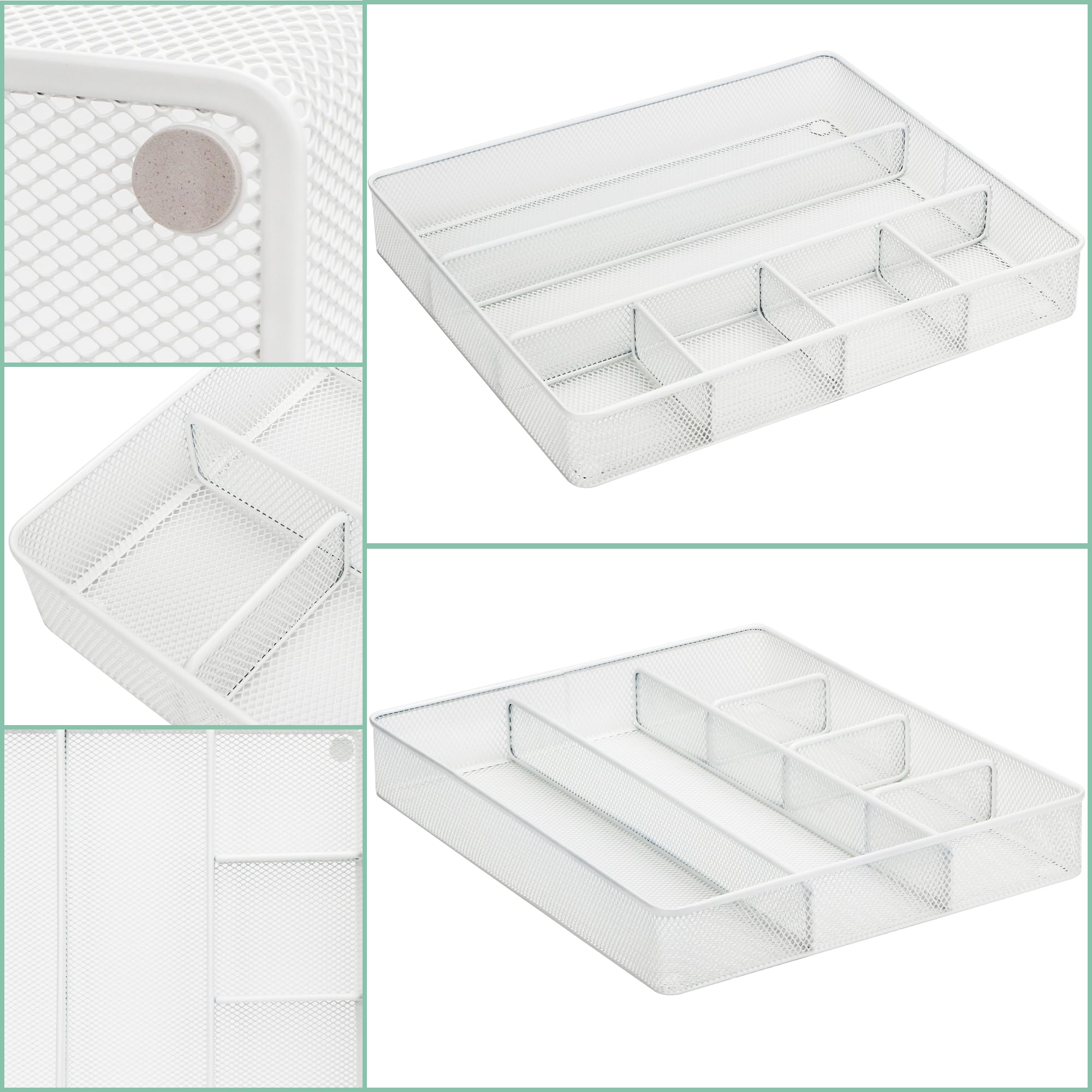 Annova Bandeja organizadora de cajones de escritorio, malla de metal, blanco