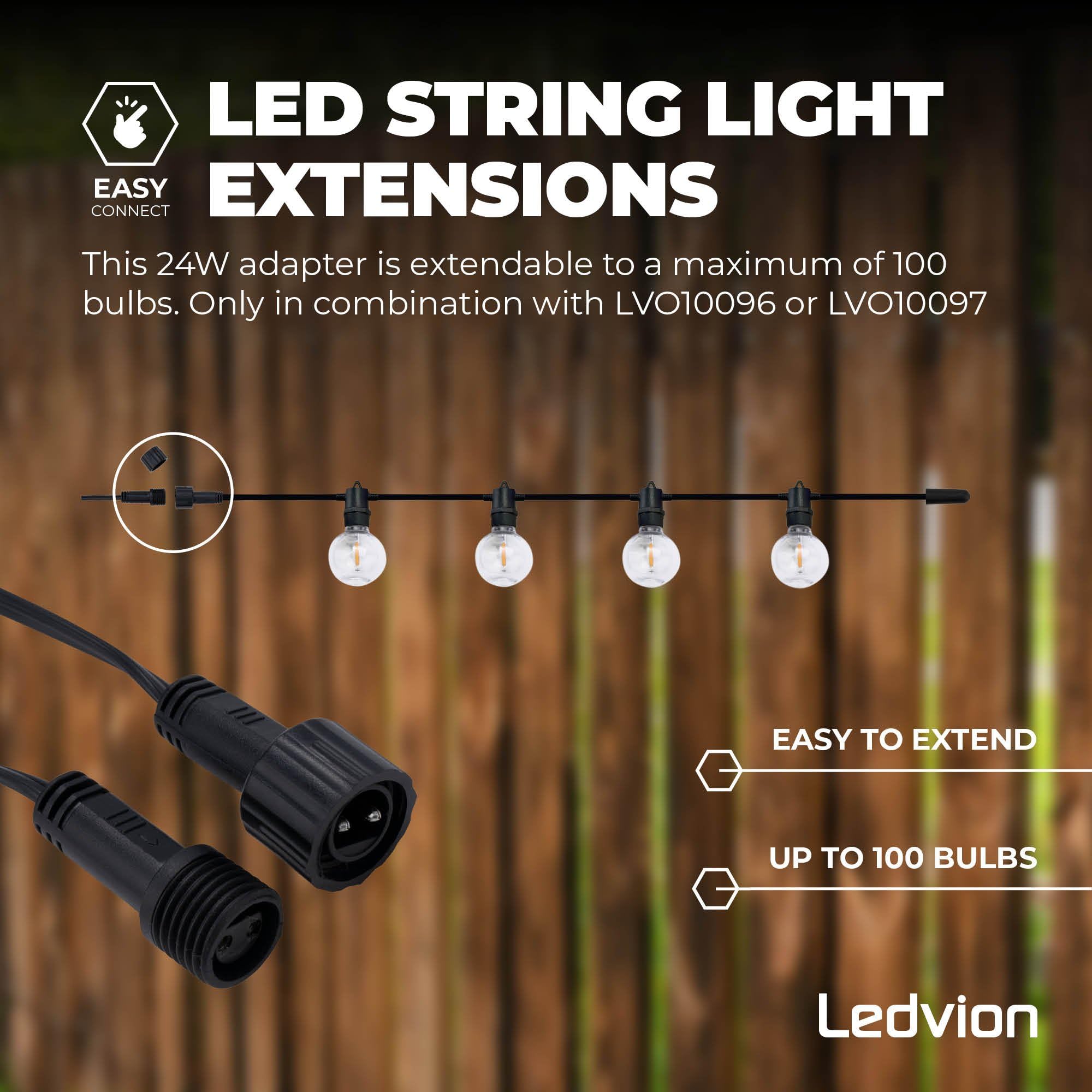 Ledvion - LED Lichterkette Außen, 27M, IP54, 15W, 2200K, 12V, Warm Weiß, Outdoor Lichterkette Strom, Gartenbeleuchtung, Wasserdicht