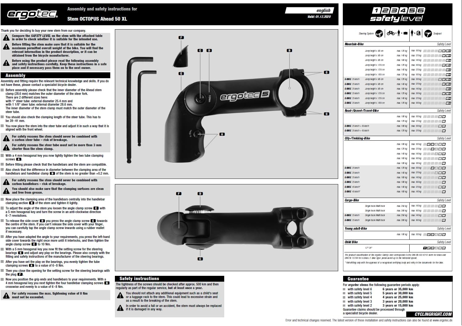 ergotec Stem Octopus XL, Ahead 50, 28.6mm Fork Clamp / 31.8mm Clamp, 50/135mm Actual Height Gain, 115/100mm Actual Height Gain, 41mm Clamp Height, 115mm Extension, Safety Level 5 | Black Sandblasted