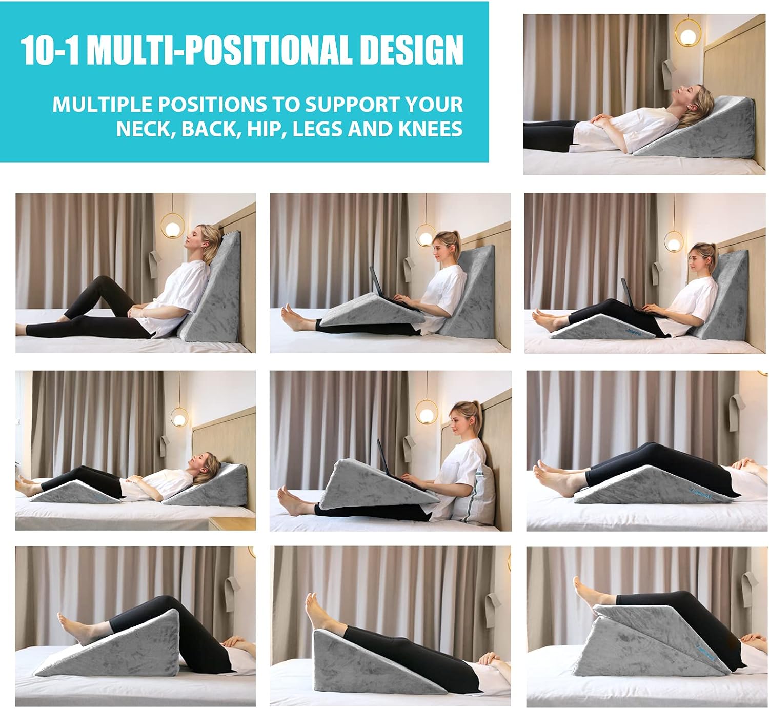 Up To 40% OFF Lisenwood Foam Bed Wedge Pillow Set - Reading Pillow & Back Support Wedge Pillow for Sleeping - 2 Separated Sit Up Pillows for Bed - Angled Bed Pillow, Triangle Pillow for Back and Legs Support Gray