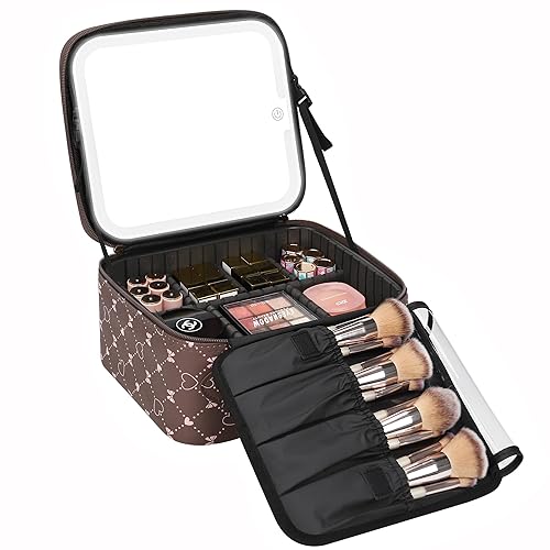 Miniatura 23 de Relavel Estuche de Maquillaje Train Case con Espejo LED, Bolsa de Cosméticos de Viaje Profesional con Particiones Removibles, Organizador de