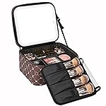 Relavel Travel Makeup Bag With LED Mirror, Portable Cosmetic Organizer Bag with Adjustable Brightness in 3 Color Scenarios, Small Train Case with Detachable Dividers for Trip- Brown Bowknot