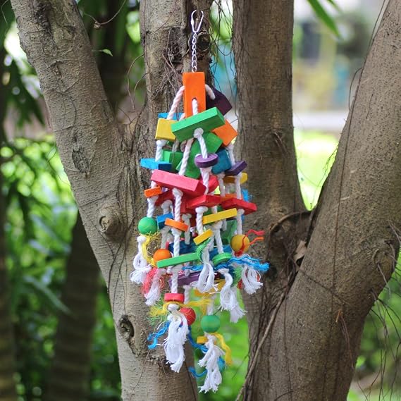 KINTOR Bird Chewing Toy for Large Medium Parrot Cage Bite Toys for African Grey Macaws Cockatoos Eclectus Amazon Parrots (Waterfall-Big)