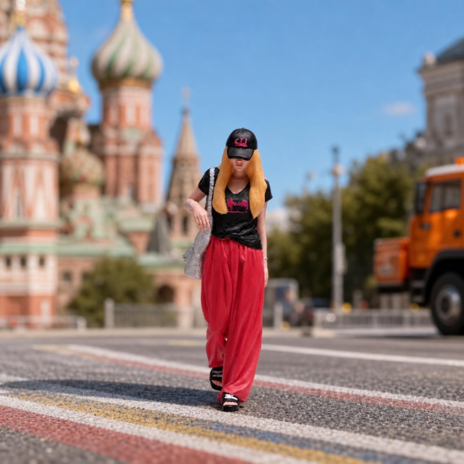 Perfeclan Miniatura Mujer Caminando Figura Estatua Resina Pintada a Mano con Bolsos y Sandalias Estilo para Coleccionistas Adecuada para Dioramas Personalizados, 1/18