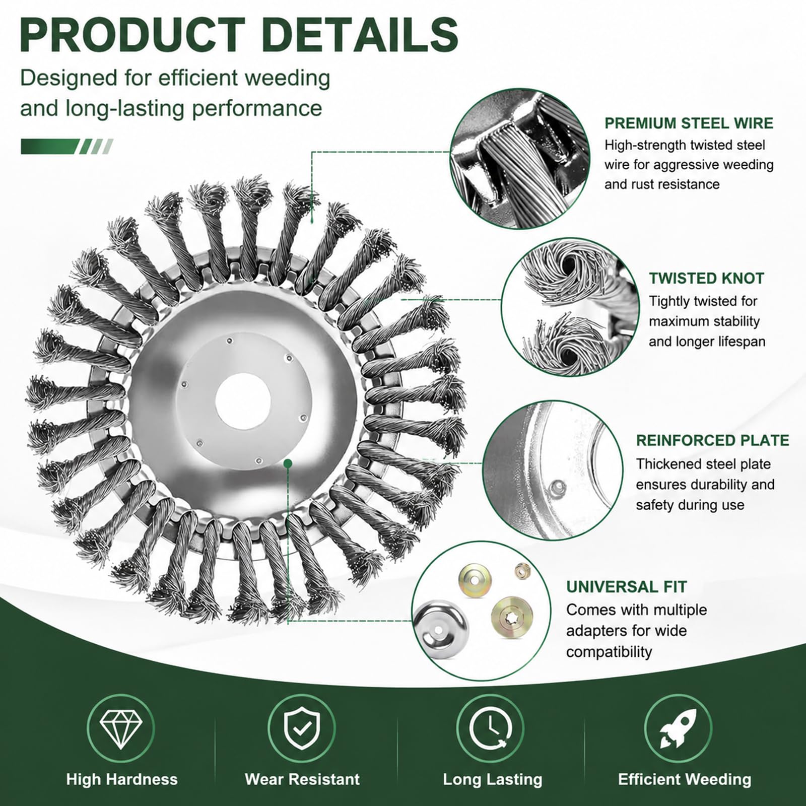 2 Pièces Tête Brosse Désherbage pour Débroussailleuse, Remplacement Tête Brosse Debroussailleuse, avec Accessoires, Convient au Jardinage, Pelouse-Brosse Debroussailleuse (6+8 Pouces)