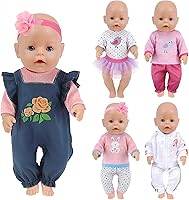 NUOXIXI 5 Sets Baby Doll Clothes for 14-18 Inch Dolls: Outfits with Hats Socks, Roses Rainbows Bunnies for Girls Boys Newborn Toys