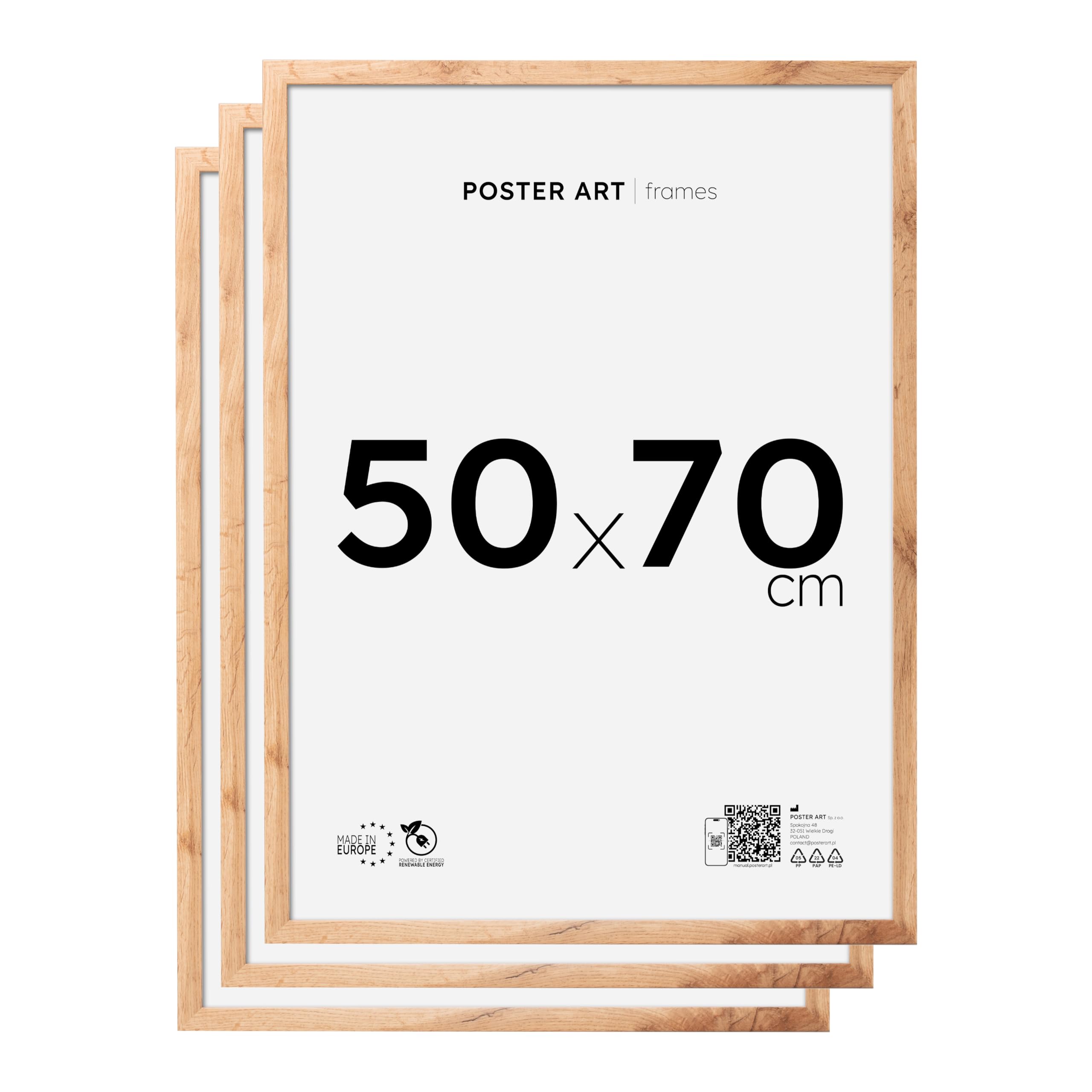 Bilderrahmen 50x70 cm 3er Set aus MDF und Acrylglas Wotan Eiche | Für Poster und Puzzles, Vertikal oder horizontal, Einfache Montage, Robustes Acrylglas, Europäische Produktion