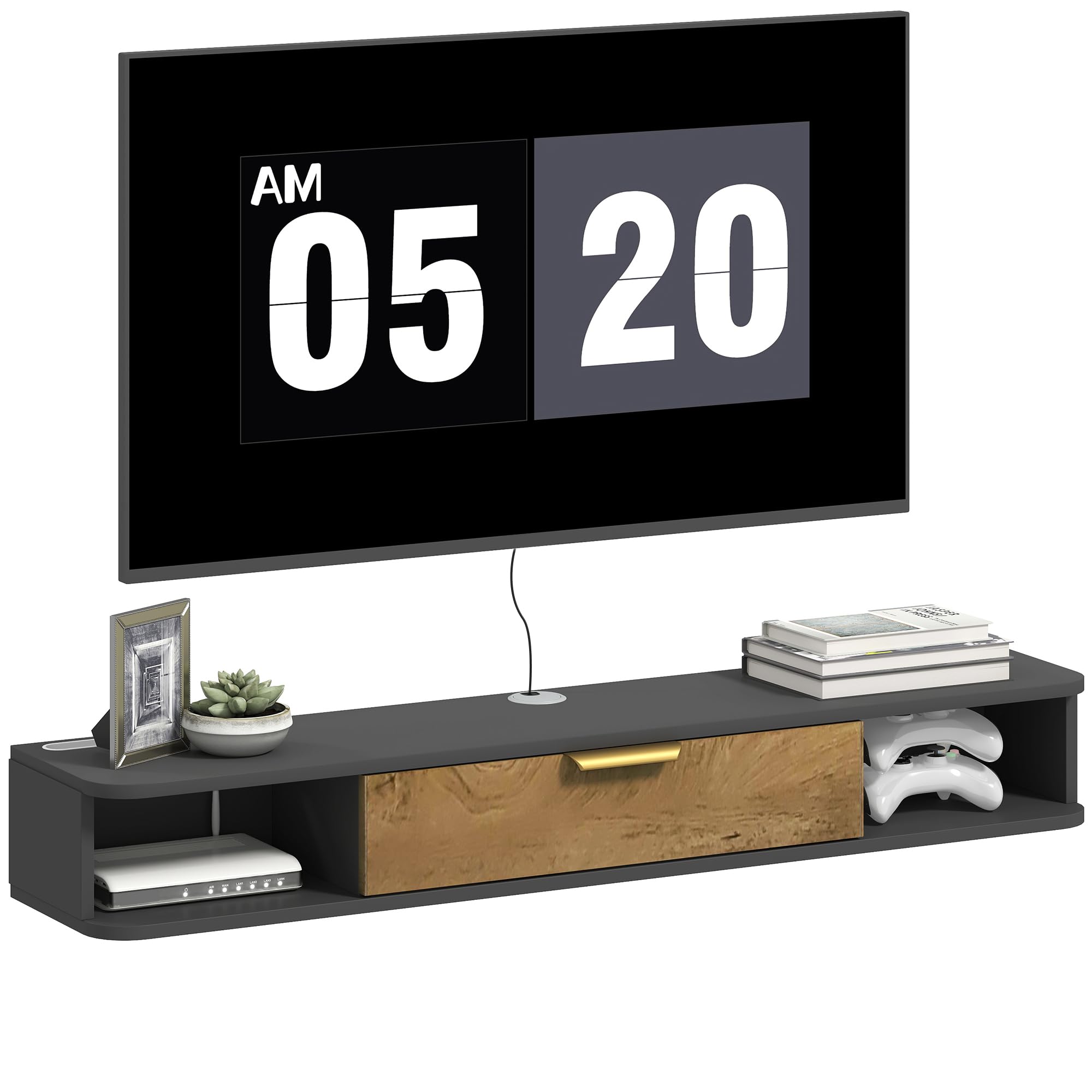 HOMCOM 120 cm Floating TV Stand Cabinet Wall Mounted Modern Charcoal Grey